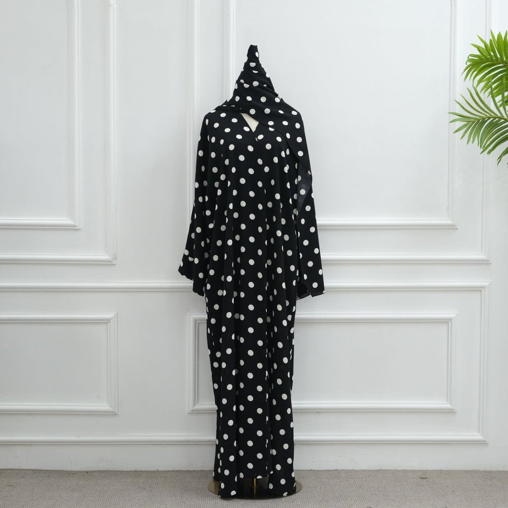 2-Piece Polka Dot Print Open Abaya Set(MOA316)