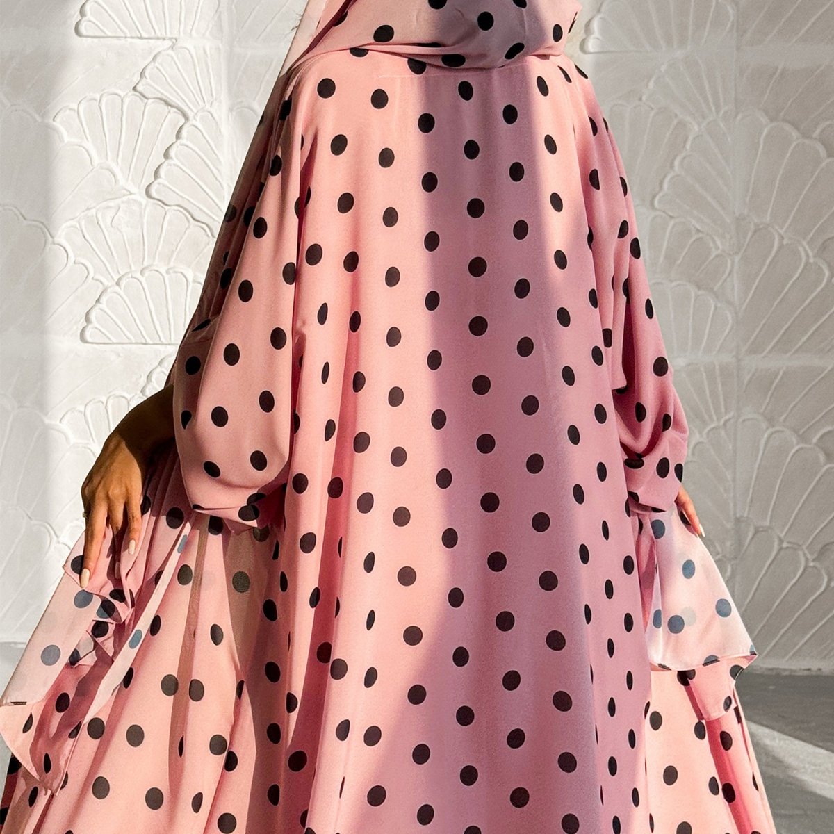 2-Piece Polka Dot Print Open Abaya Set(MOA316)
