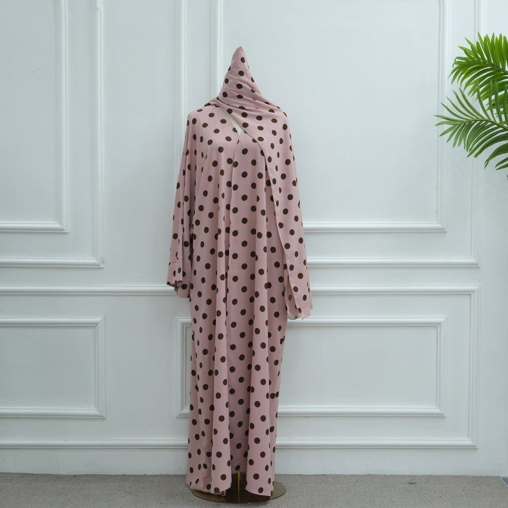 2-Piece Polka Dot Print Open Abaya Set(MOA316)