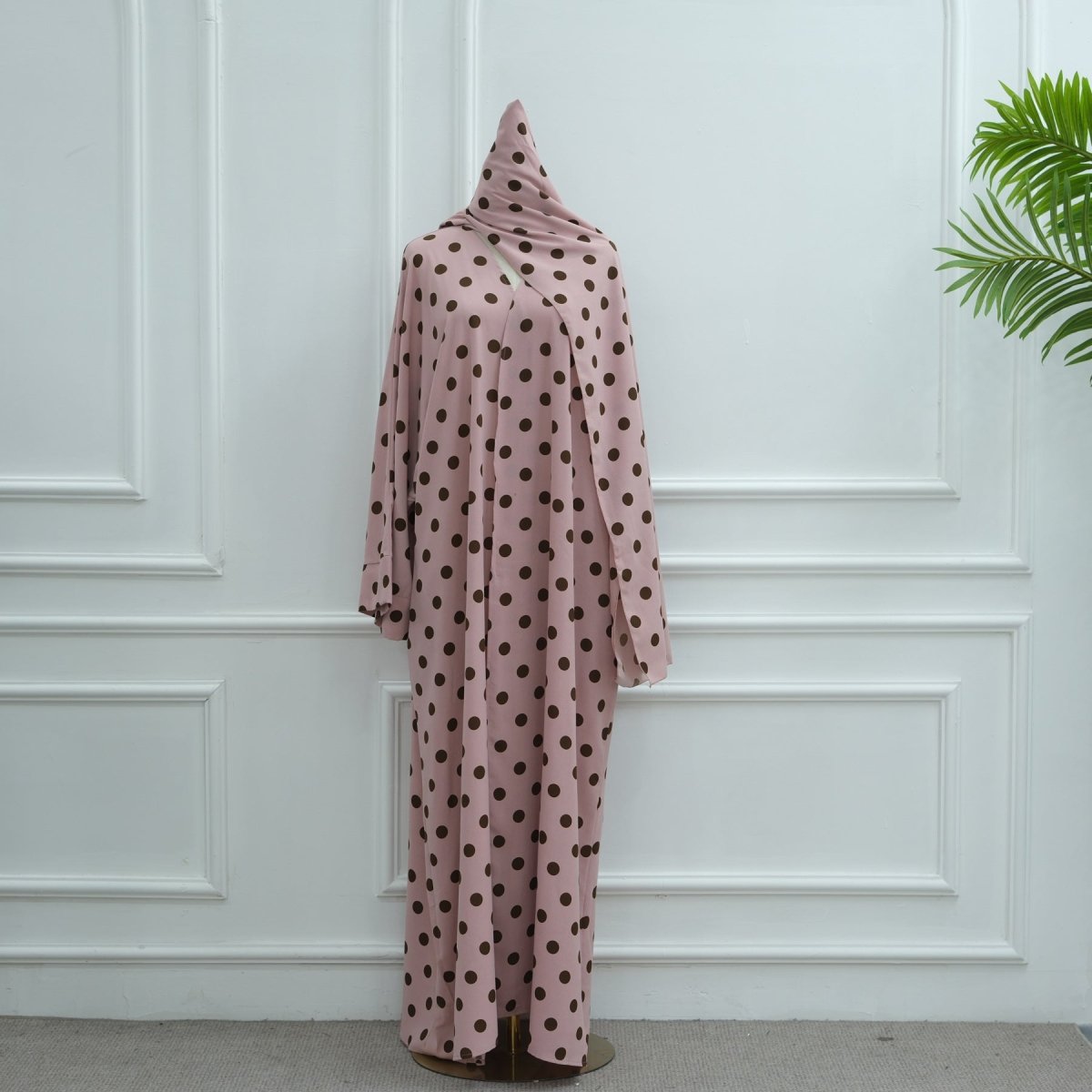 2-Piece Polka Dot Print Open Abaya Set(MOA316)