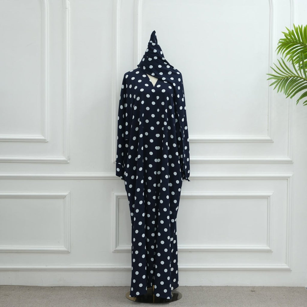 2-Piece Polka Dot Print Open Abaya Set(MOA316)