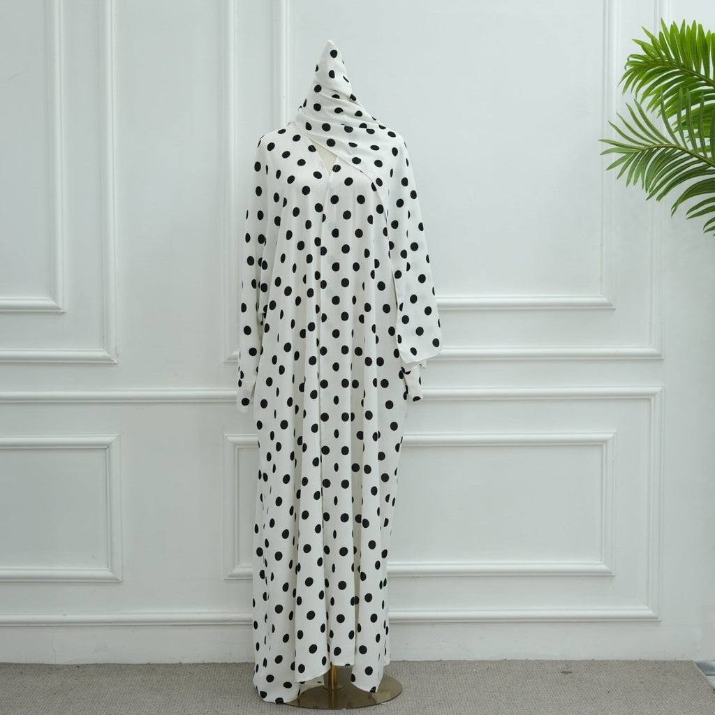 2-Piece Polka Dot Print Open Abaya Set(MOA316)