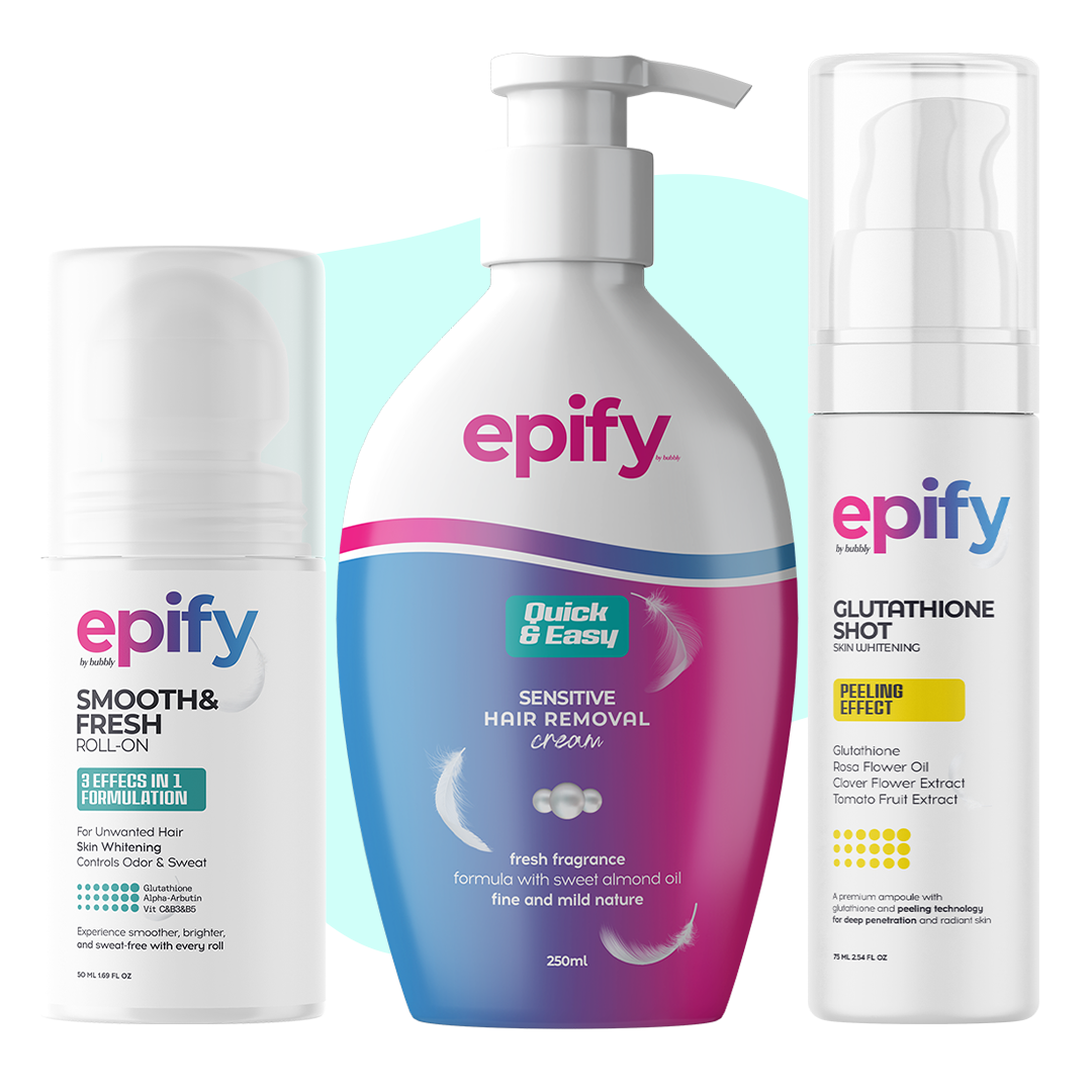 Epify Underarm Care Set, Hair Removal Cream, Glutathione Shot &amp; 3-in-1 Roll-On, 3-Step Underarm Routine
