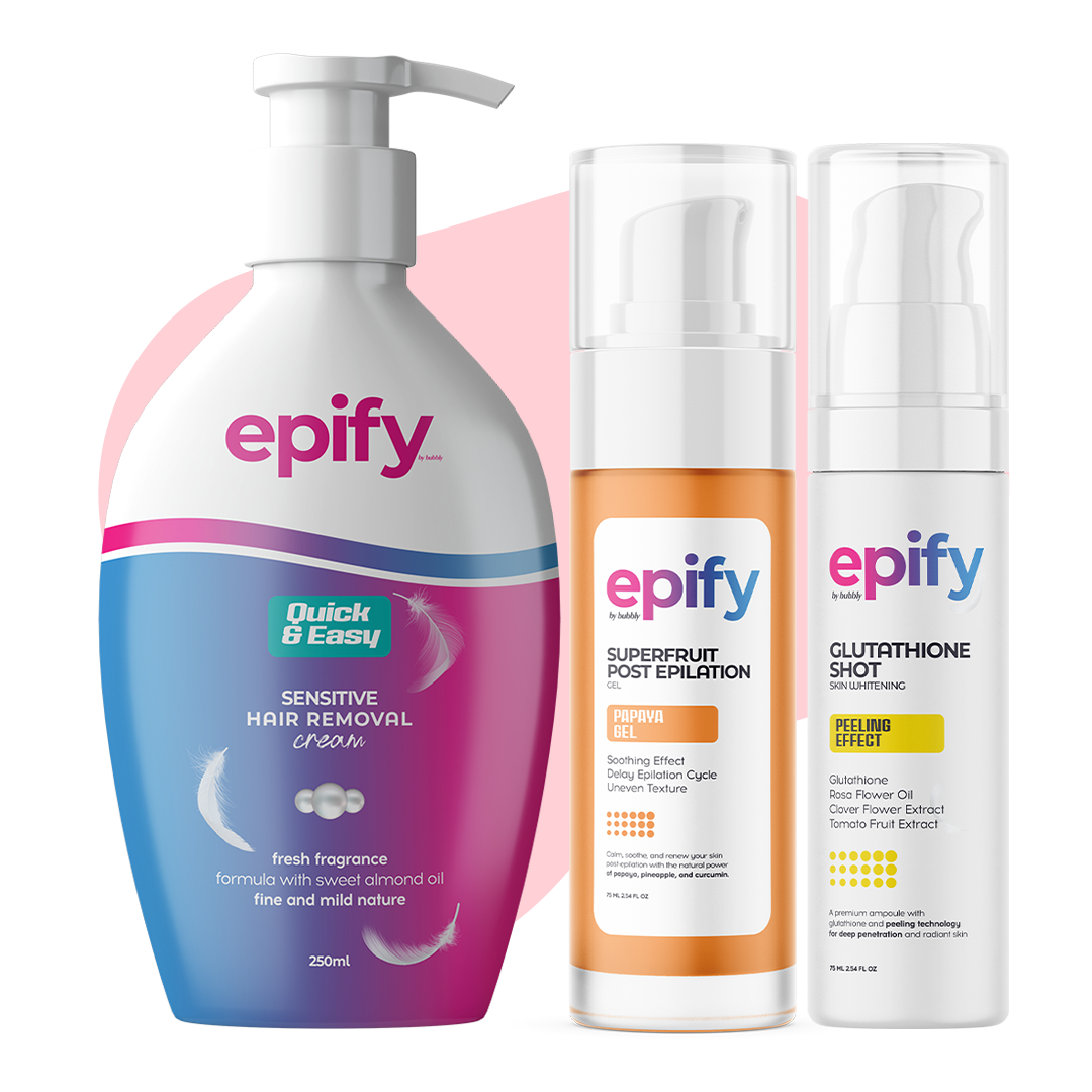 Epify Full Body Care Set, Hair Removal Cream, Superfruit Papaya Gel &amp; Glutathione Shot, 3-Step Body Routine