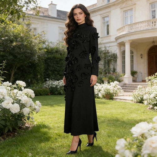 3D Floral Appliqué Maxi Dress(MS356)
