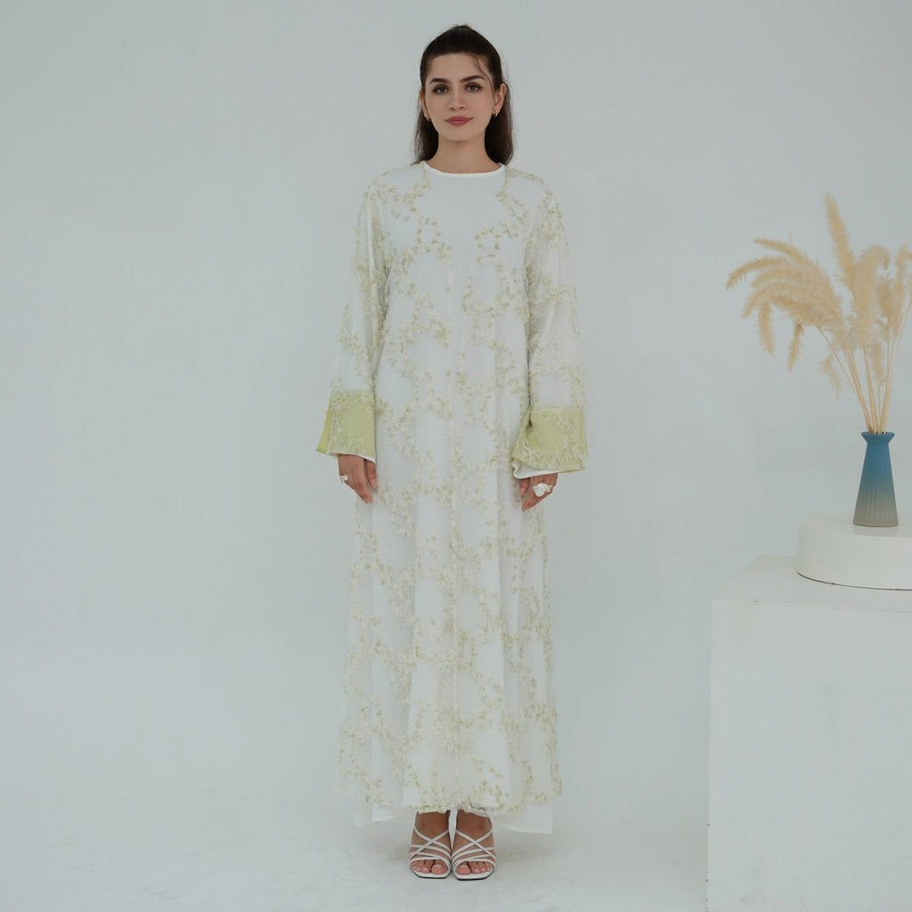 3D Floral Mesh Open Abaya (MOA288)