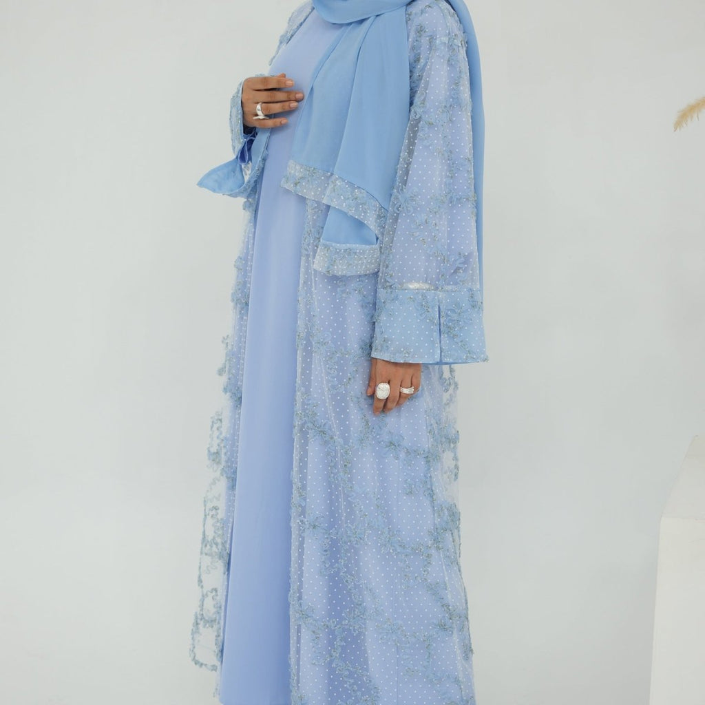 3D Floral Mesh Open Abaya (MOA288)