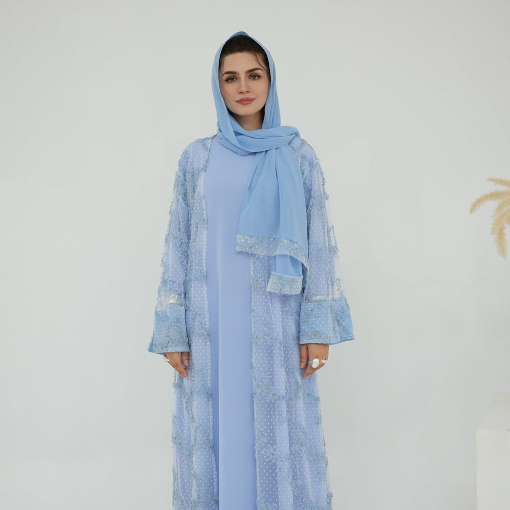 3D Floral Mesh Open Abaya (MOA288)