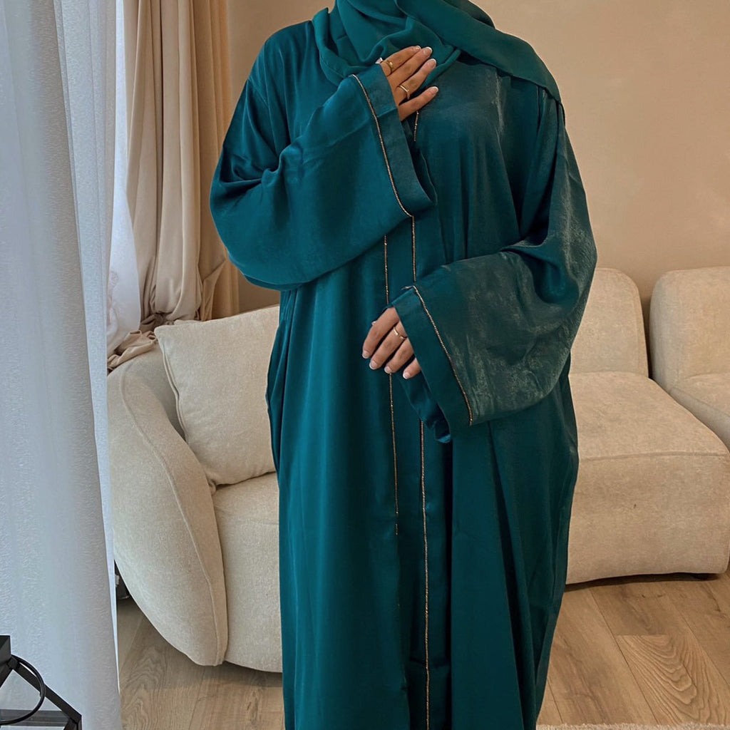 Solid Colour Trimmed Abaya Cardigan 2-Piece Set (MOA055)