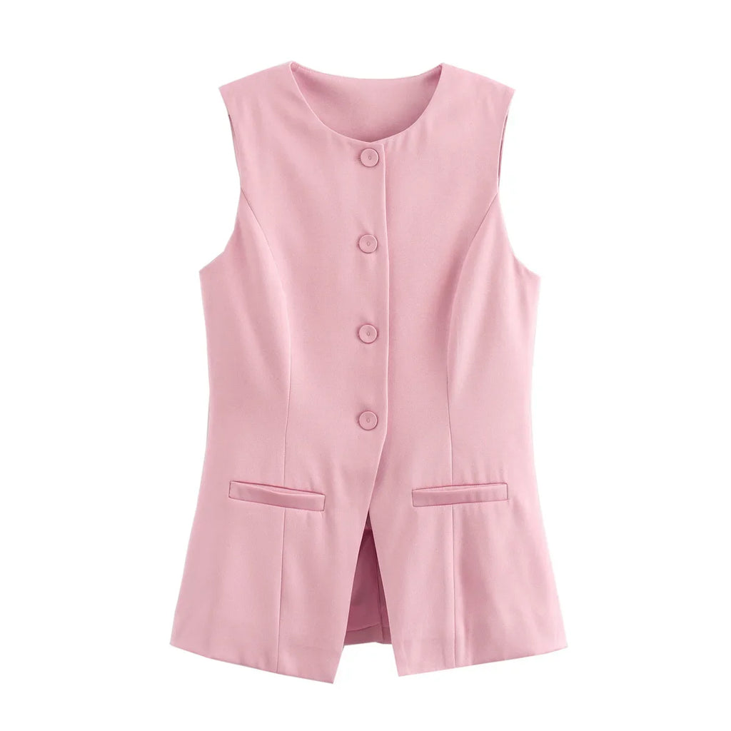 MUJER 2025 White Sleeveless Vest Women Button Summer Vests for Women Jacket Pink Vest Top Women Streetwear Women's Tailored Vest