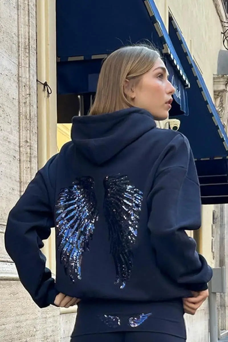 Women Free Wing Hooded Sweatshirt Pure Color Top Long Pants Clothing Suit Female 2026 New Unique Fashion Street Casual Clothes