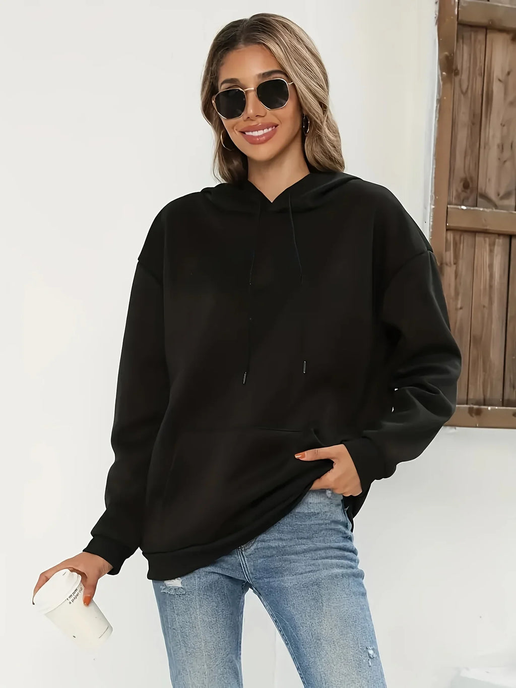 Women's Casual Hoodie with Angel Wings Graphic Drawstring Detail Kangaroo Pocket Perfect for Fall  Winter Playful Design Trendy