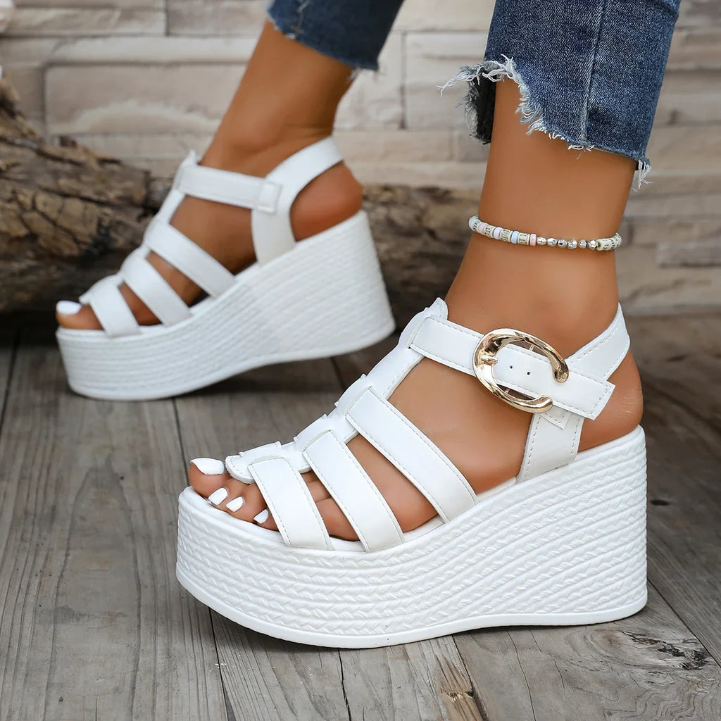 Women Ankle Buckle Wedge Sandals Summer 2025 Trend Platform Breathable Shoes Women Retro Comfortable Non-slip Soft Sole Sandals