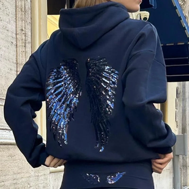 Women Free Wing Hooded Sweatshirt Pure Color Top Long Pants Clothing Suit Female 2026 New Unique Fashion Street Casual Clothes