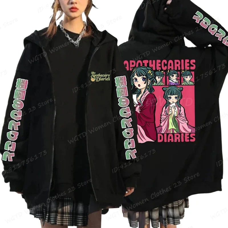 Funny The Apothecary Diaries Print Hoodies Men Women Casual Harajuku Zipper Hooded Pullovers Coat Anime Streetwear Sweatshirt