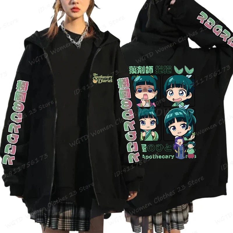 Funny The Apothecary Diaries Print Hoodies Men Women Casual Harajuku Zipper Hooded Pullovers Coat Anime Streetwear Sweatshirt