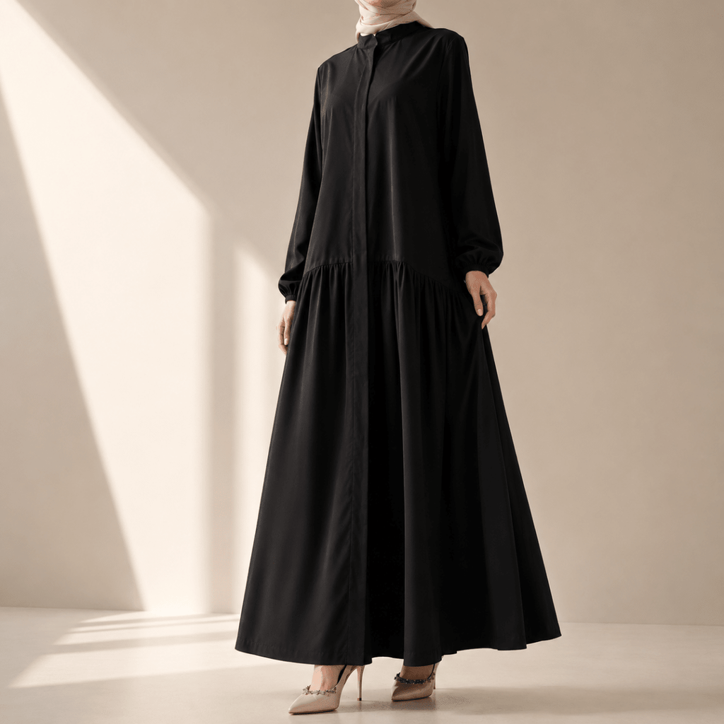 A-Line Trench Shirt Maxi Abaya Dress with Pockets (MA422)