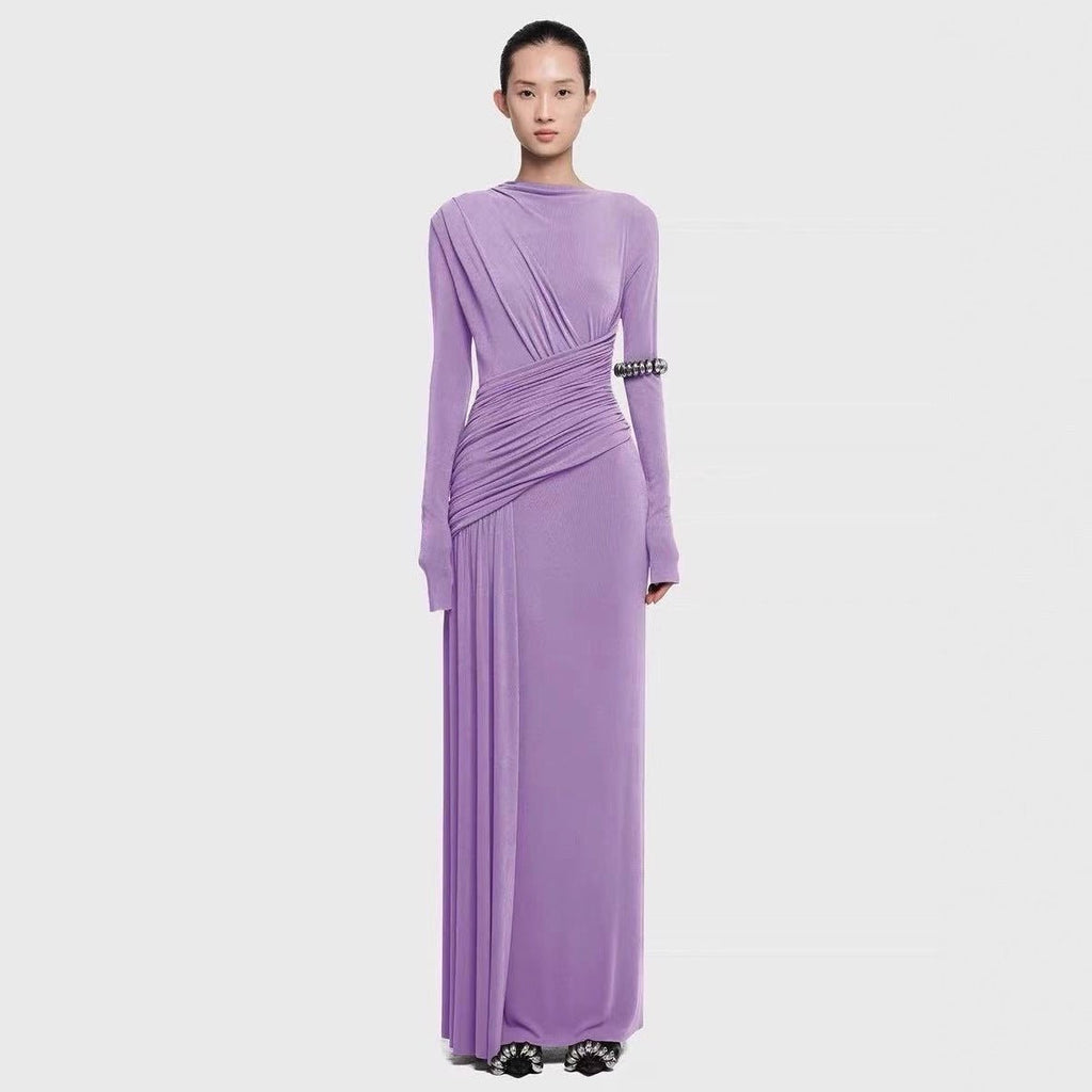 Asymmetric Draped Evening Gown(MS220)