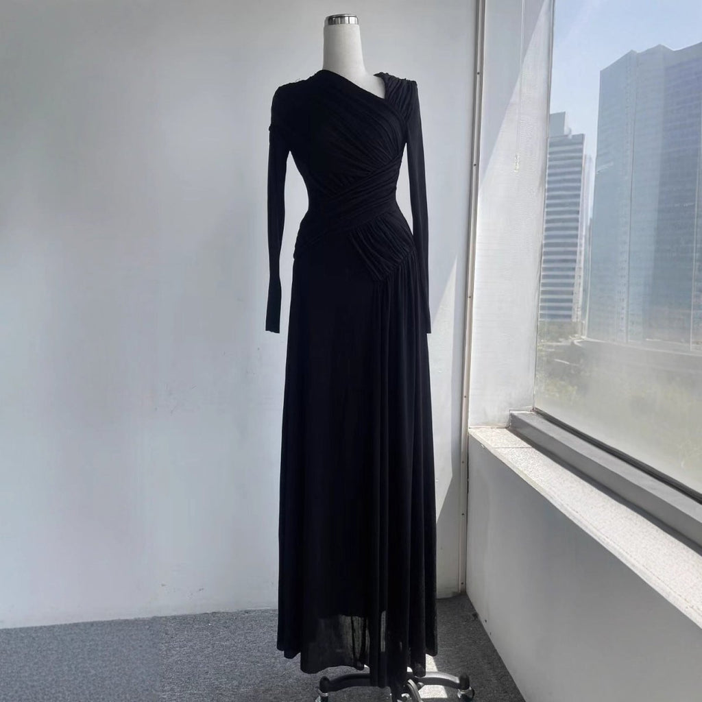 Asymmetric Ruched Gown with Diagonal Draping(MS262)