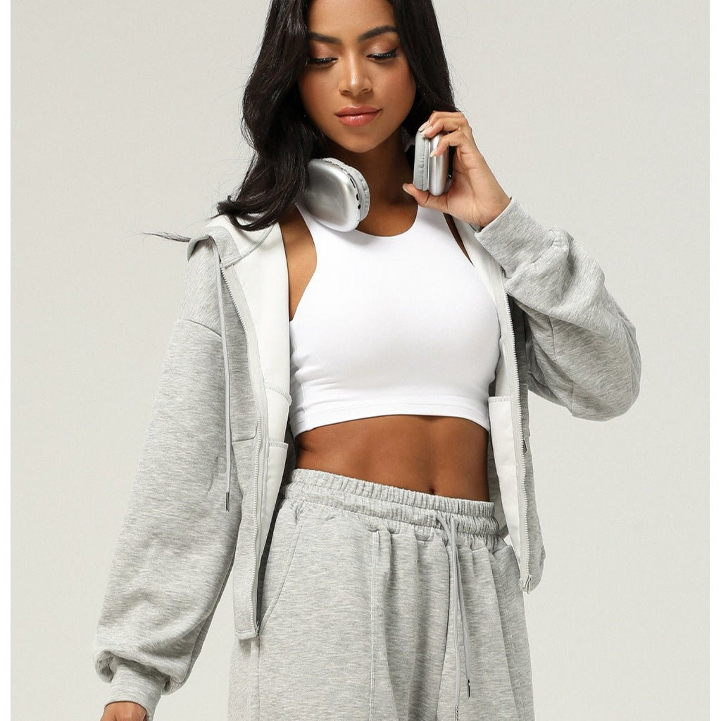 Athletic Zip-Up Hoodie Jacket | Cinched Waist Yoga Top with Pockets(MS169)