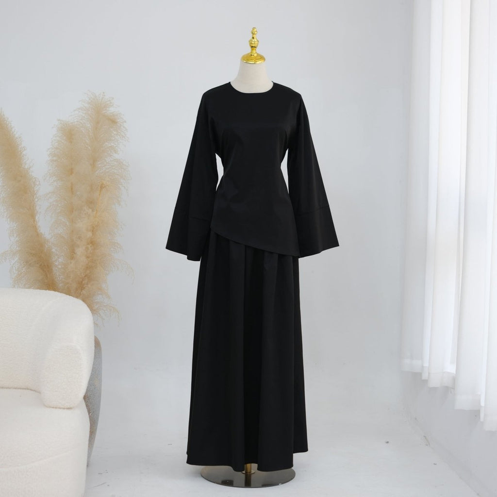 Bell Sleeve Back-Tie Top & A-Line Maxi Skirt Set(MS469)