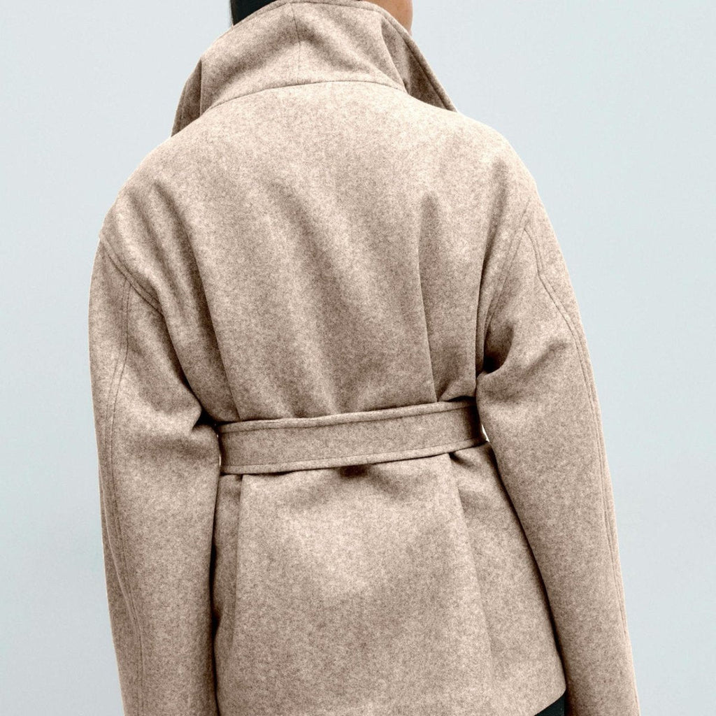 Belted Wrap Coat with Wide Collar | Double-Faced Wool Blend Jacket(MS254)