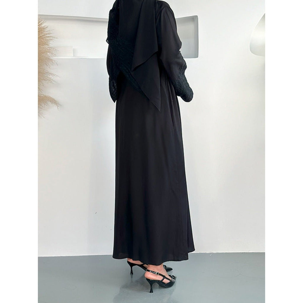 Blossom Elegance Modest Luxury 3-Piece Abaya Set | Pink & Beige Bell Sleeve Robe with Inner Dress & Hijab (MOA193)