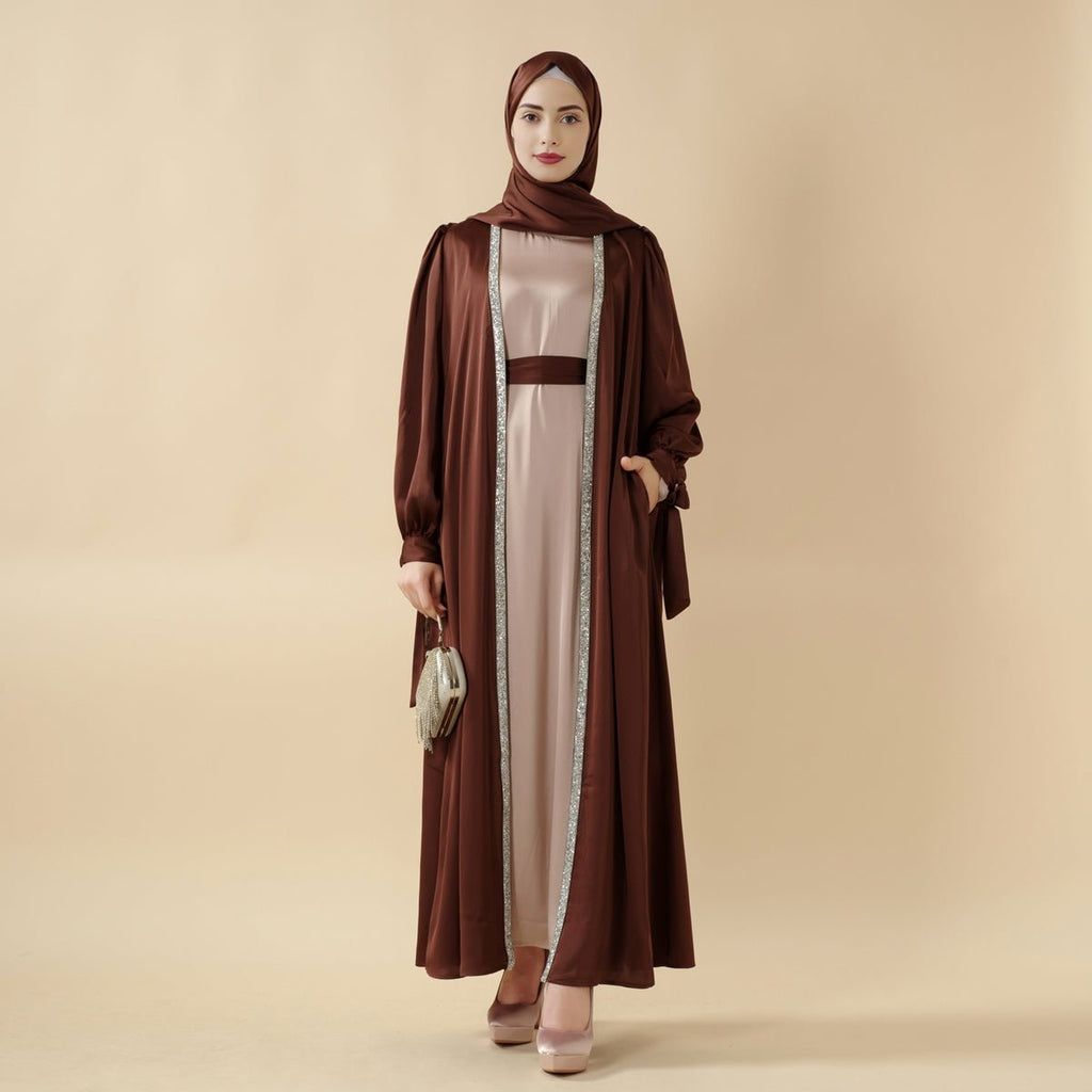 Bow Tie Sleeve Abaya Set With Long-sleeve Inner Dress (MOA026)