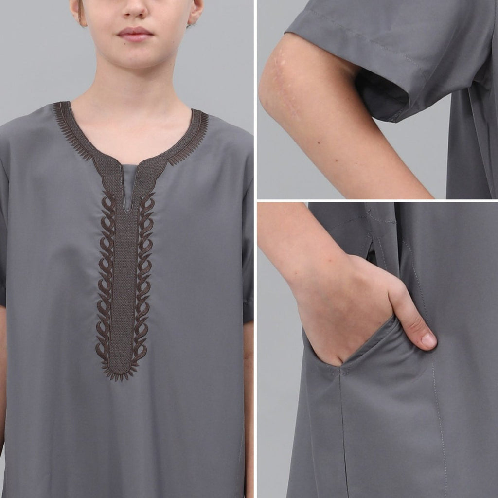 Boys' Embroidered Thobe with Side Pockets(MKB035)