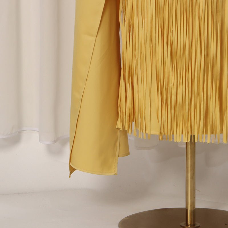 Cape Overlay Dress with Fringe Hem(MS363)