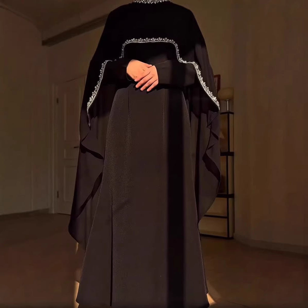 Celestial Rhinestone Cape Abaya | Luxury 2-Piece Set (MA251)