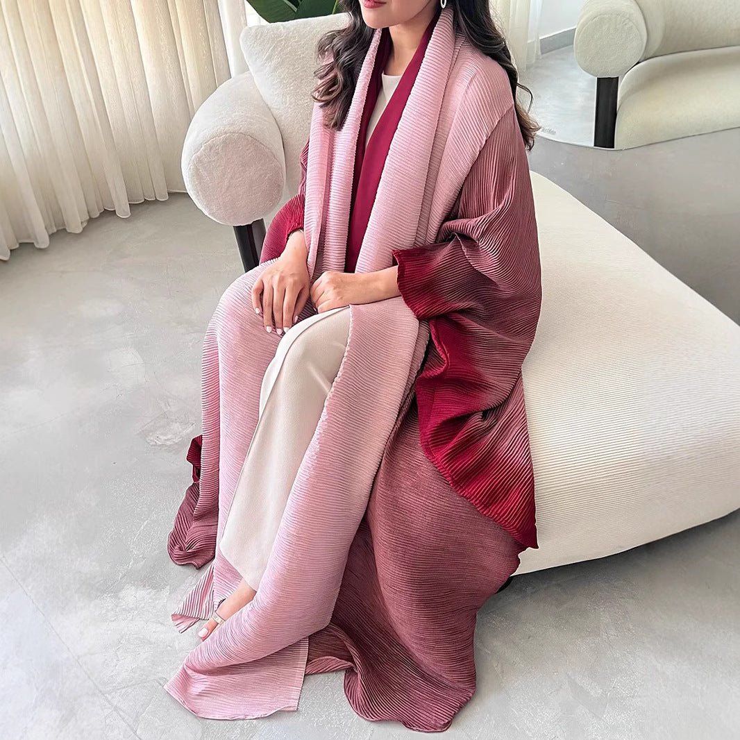 Chic Pleated Ombre Batwing Open Abaya (MOA120）