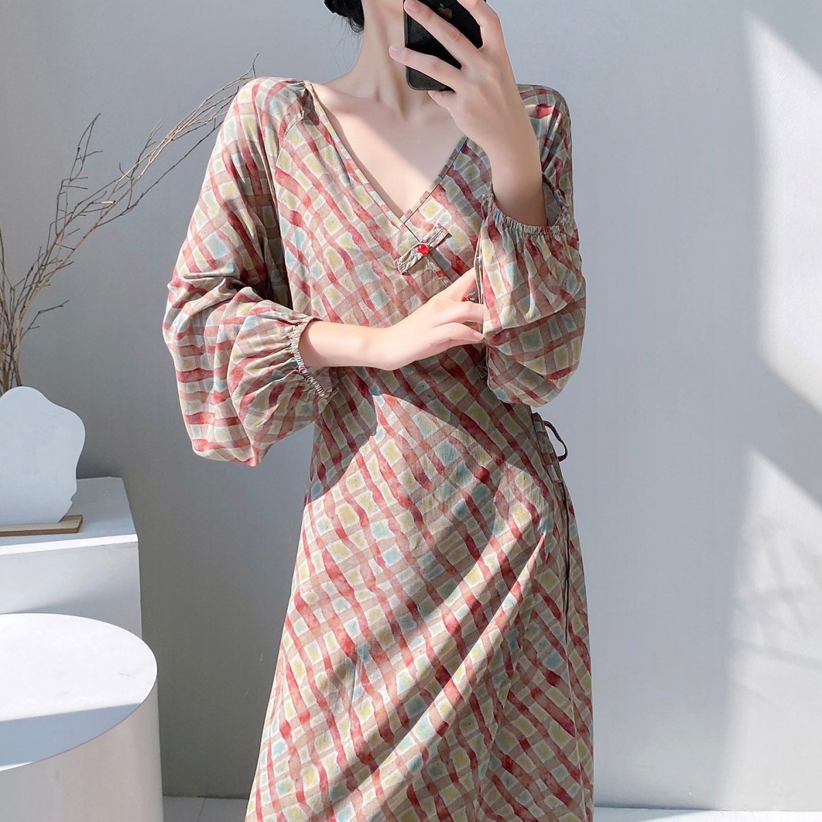 Chinese Style Jacquard & Print Maxi Wrap Dress(MS424)