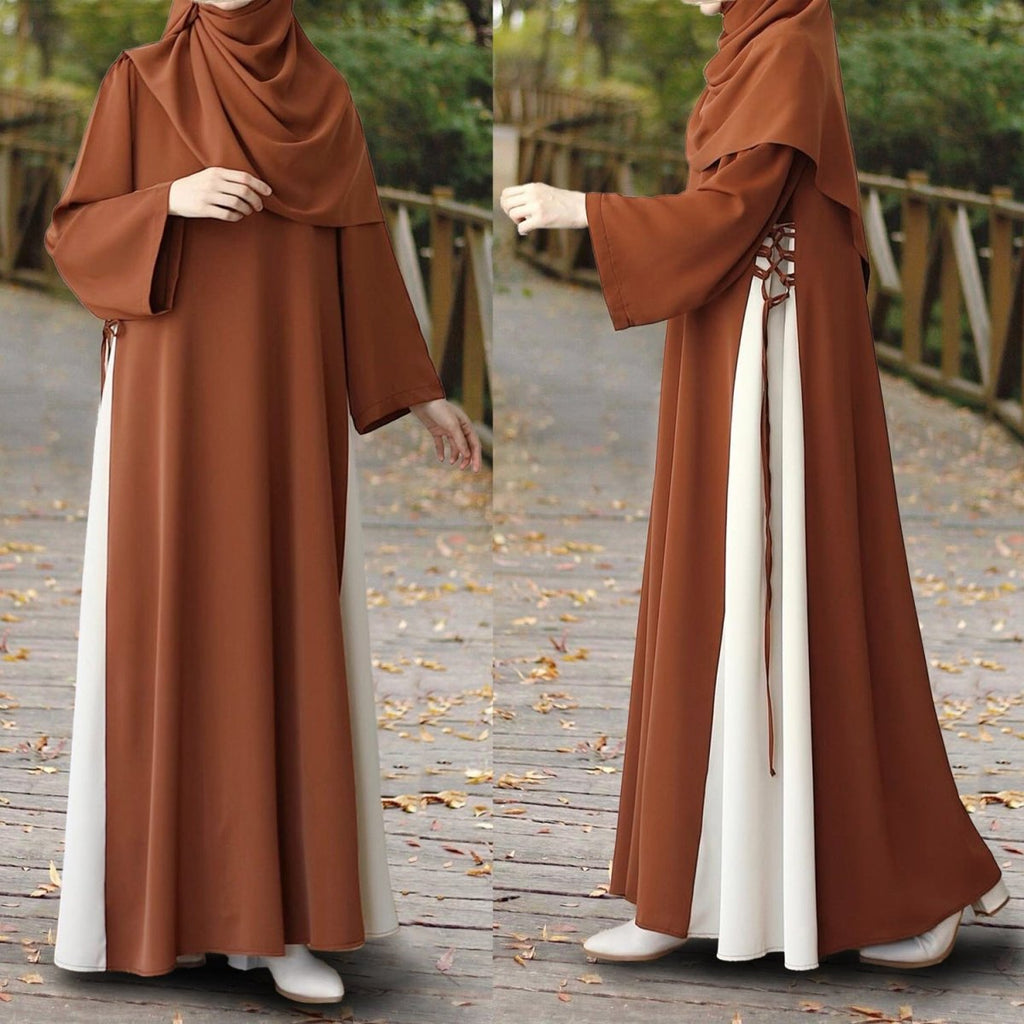 Colorblock Side-Tie Abaya | Two-Tone Round Neck Maxi Dress Abaya (MA362)