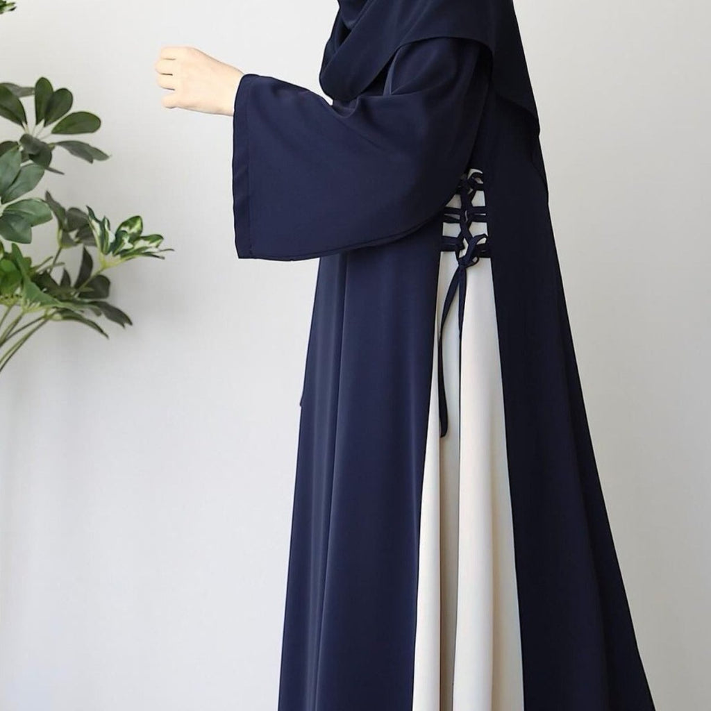 Colorblock Side-Tie Abaya | Two-Tone Round Neck Maxi Dress Abaya (MA362)
