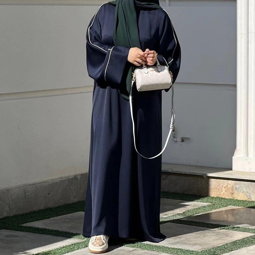 Contrast Colour Trimmed Robe - Modest Casual Dress with Flared Sleeves(MA280)