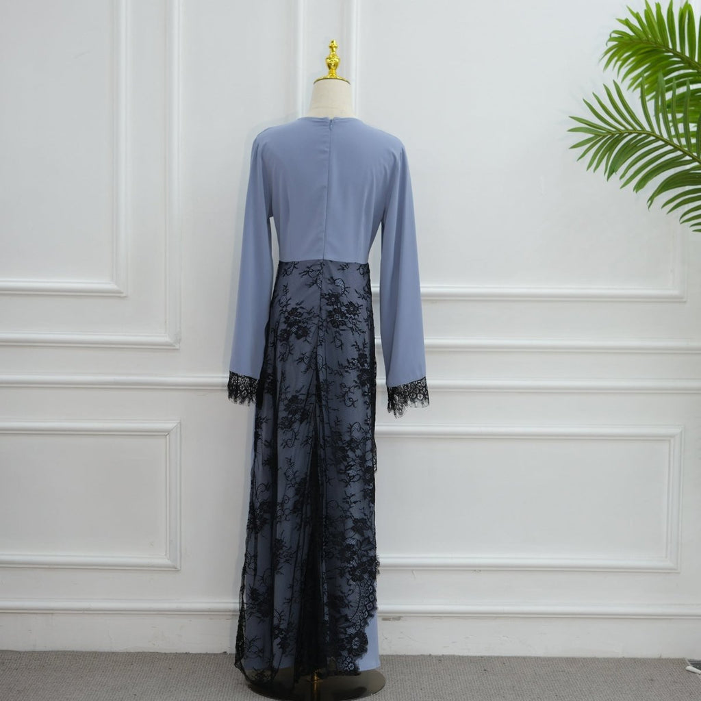 Contrast Lace Waist Panel Maxi Dress(MS409)