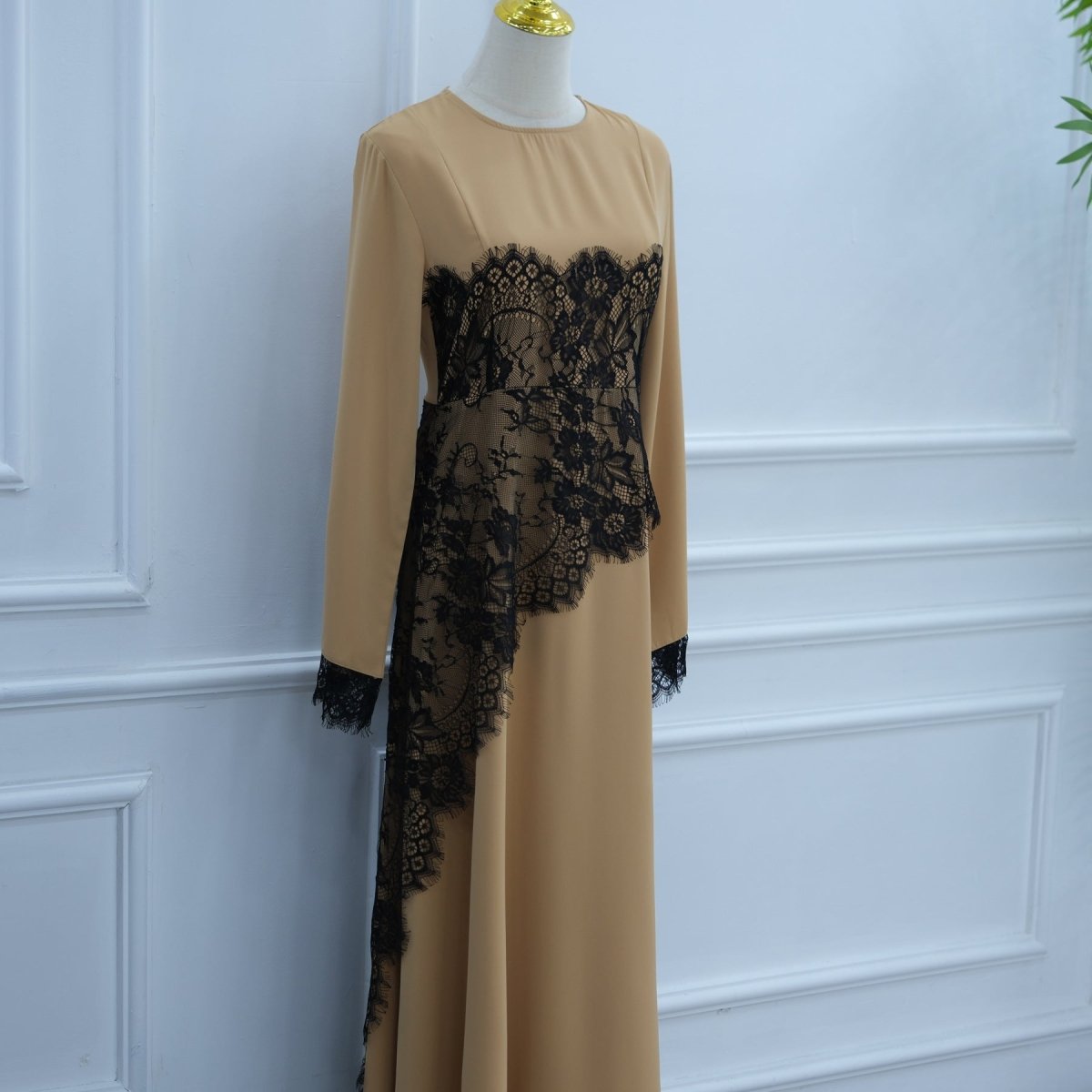 Contrast Lace Waist Panel Maxi Dress(MS409)