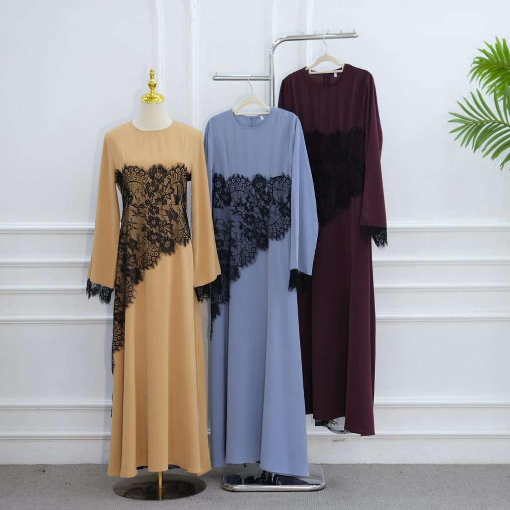 Contrast Lace Waist Panel Maxi Dress(MS409)