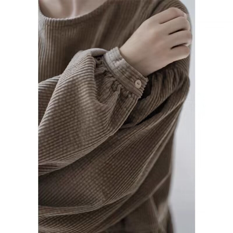 Corduroy Bubble Sleeve Maxi Dress with Pockets | Vintage Soft Corduroy Winter Dress (MS205)