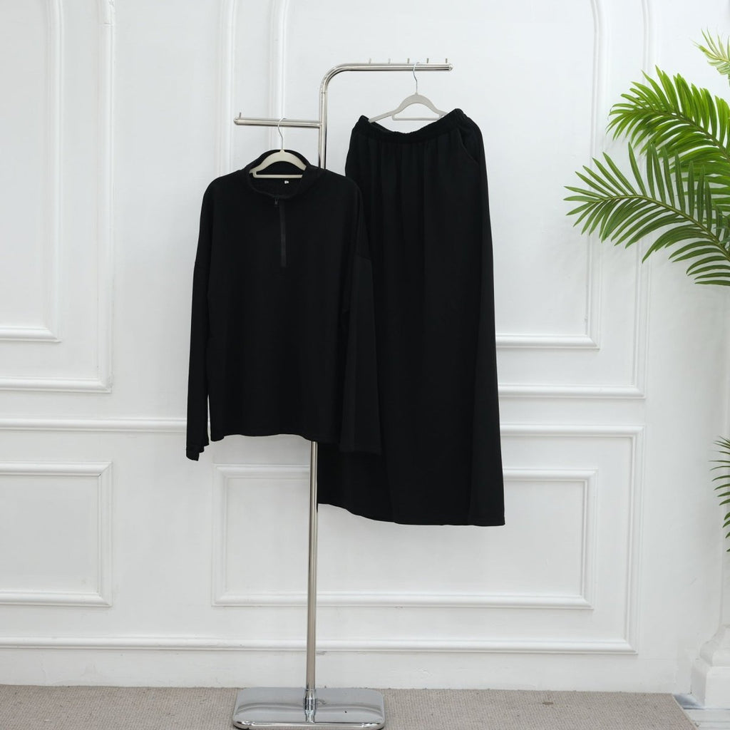 Cotton Half-Zip Top & Maxi Skirt Set(MS441)