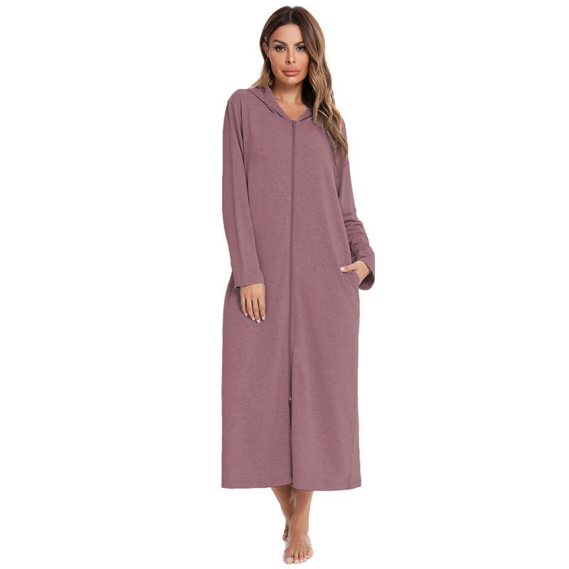 Cozy Longline Zip-Up Cardigan with Pockets | Home Wear Comfort(MS110)