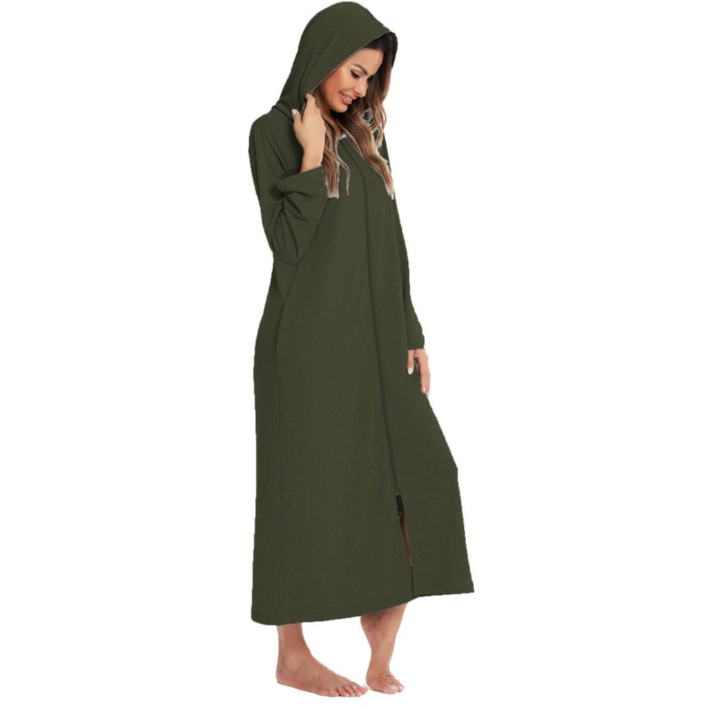 Cozy Longline Zip-Up Cardigan with Pockets | Home Wear Comfort(MS110)