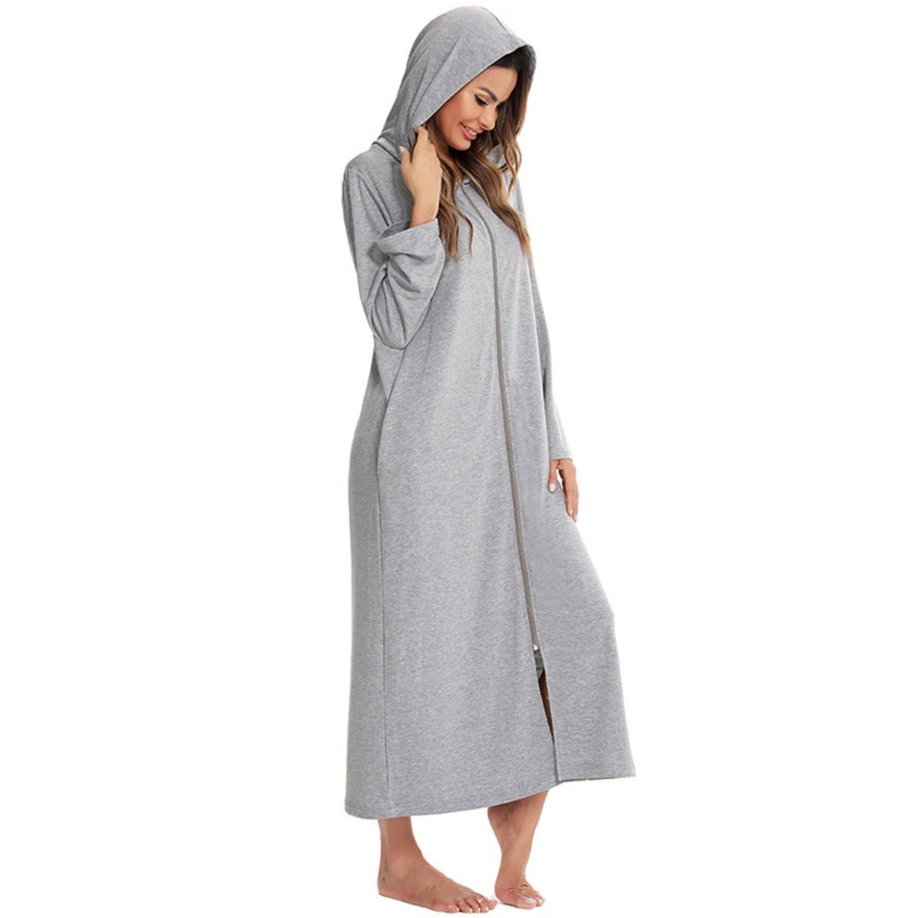 Cozy Longline Zip-Up Cardigan with Pockets | Home Wear Comfort(MS110)