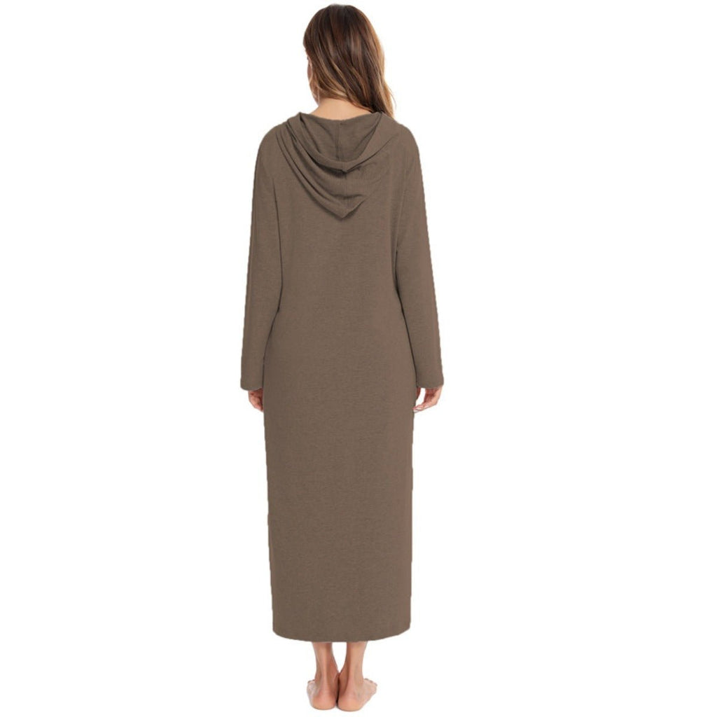 Cozy Longline Zip-Up Cardigan with Pockets | Home Wear Comfort(MS110)