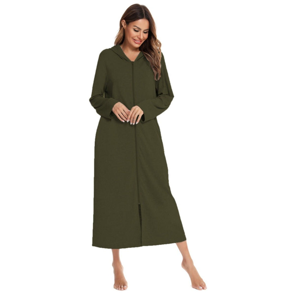 Cozy Longline Zip-Up Cardigan with Pockets | Home Wear Comfort(MS110)