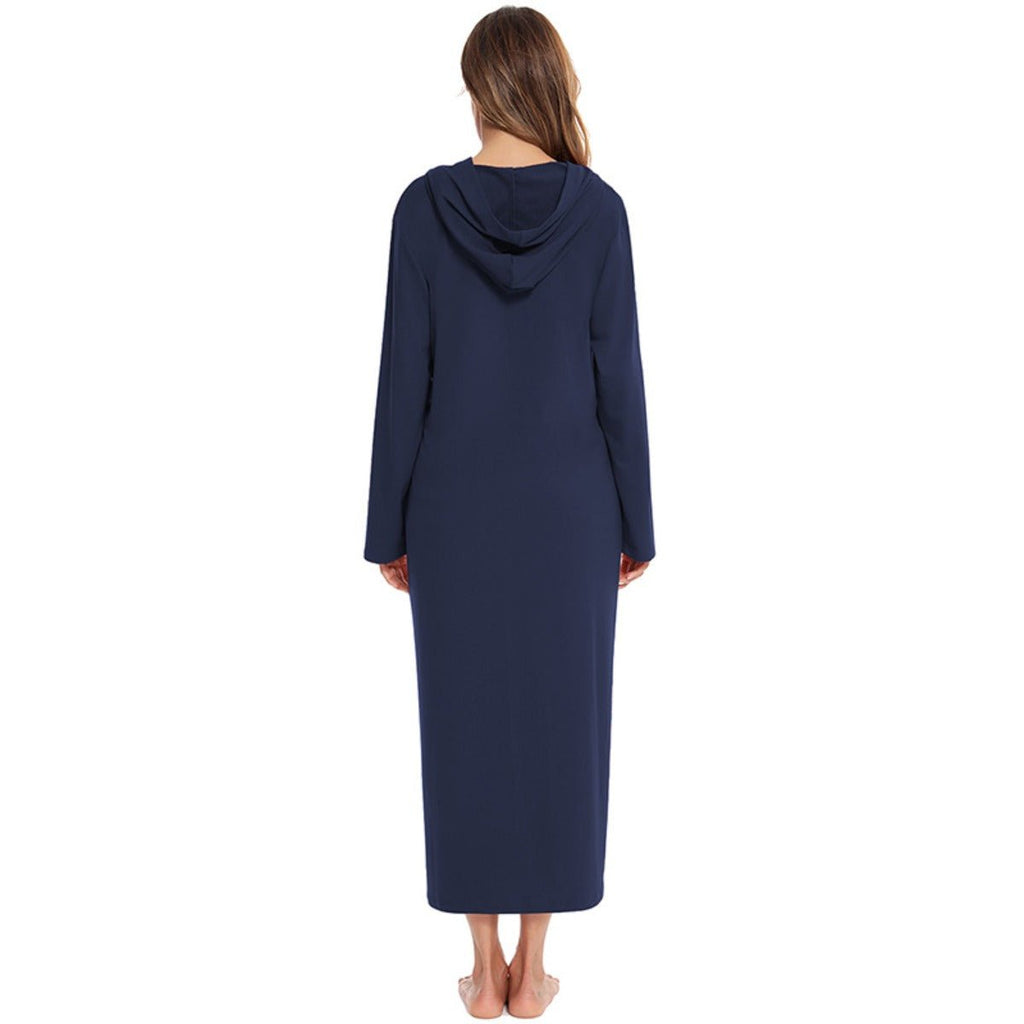 Cozy Longline Zip-Up Cardigan with Pockets | Home Wear Comfort(MS110)