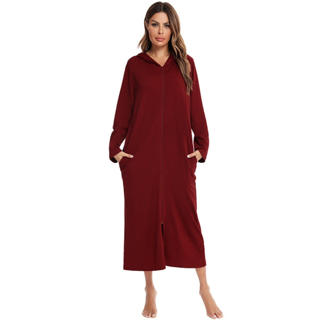Cozy Longline Zip-Up Cardigan with Pockets | Home Wear Comfort(MS110)