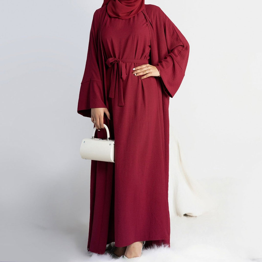Crepe Pocket Open Abaya 3-Piece Set (MA002)