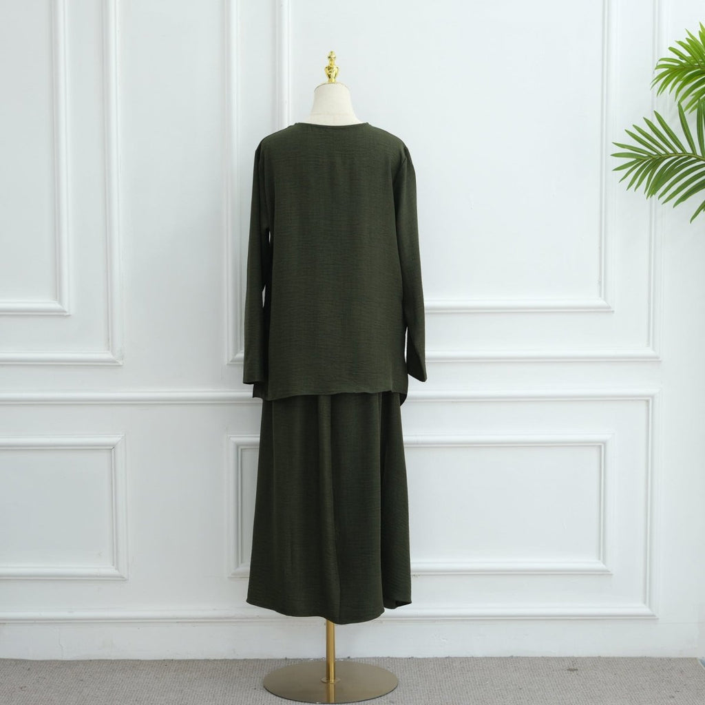 Cross-Wrap Waist Top & A-Line Maxi Skirt Set(MS475)